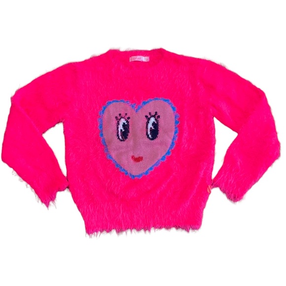 Billieblush Other - Billieblush Sz 5 Hot Pink Fuzzy Sweater Heart Face
